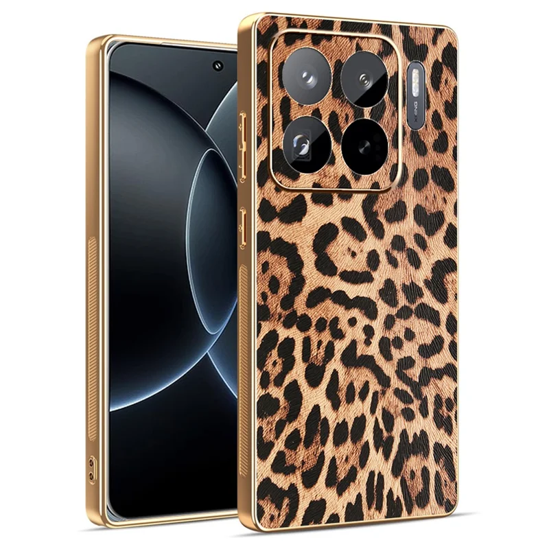 Funda para Xiaomi 15S Pro Estampado de Leopardo Recubierta de Piel de PU PC + Cubierta de Teléfono Electrochapada de TPU