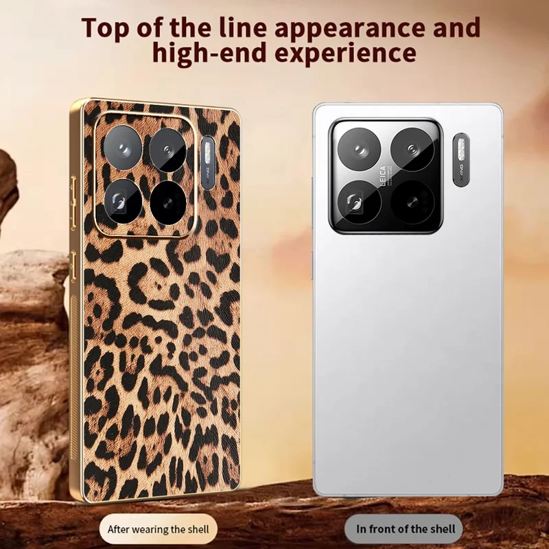 Funda para Xiaomi 15S Pro Estampado de Leopardo Recubierta de Piel de PU PC + Cubierta de Teléfono Electrochapada de TPU