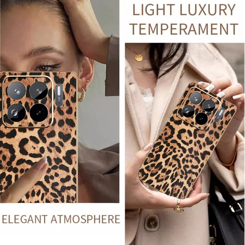 Funda para Xiaomi 15S Pro Estampado de Leopardo Recubierta de Piel de PU PC + Cubierta de Teléfono Electrochapada de TPU