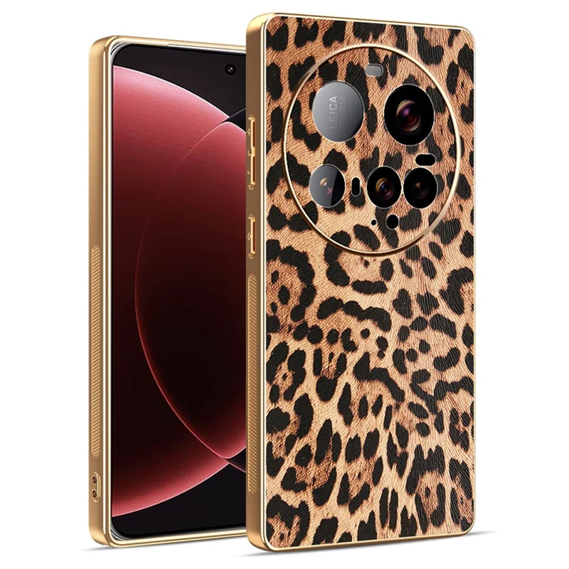 Cover per Xiaomi 15 Ultra con Stampa Leopardata in Pelle PU Rivestita con PC + TPU con Finitura Elettroplaccata