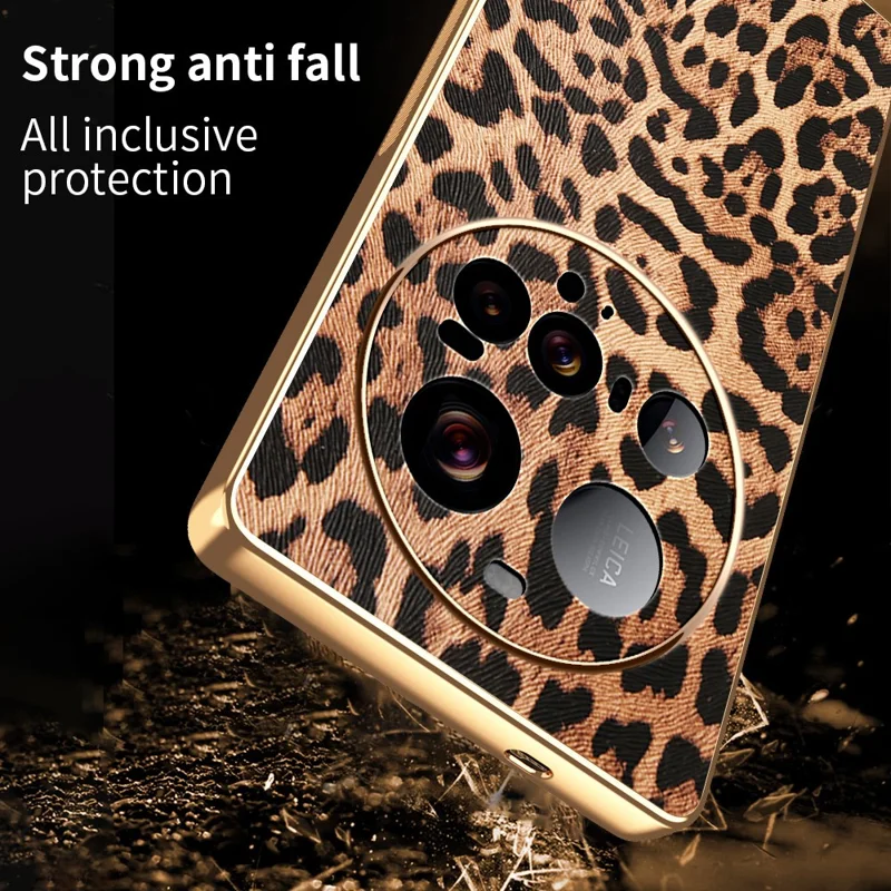 Cover per Xiaomi 15 Ultra con Stampa Leopardata in Pelle PU Rivestita con PC + TPU con Finitura Elettroplaccata