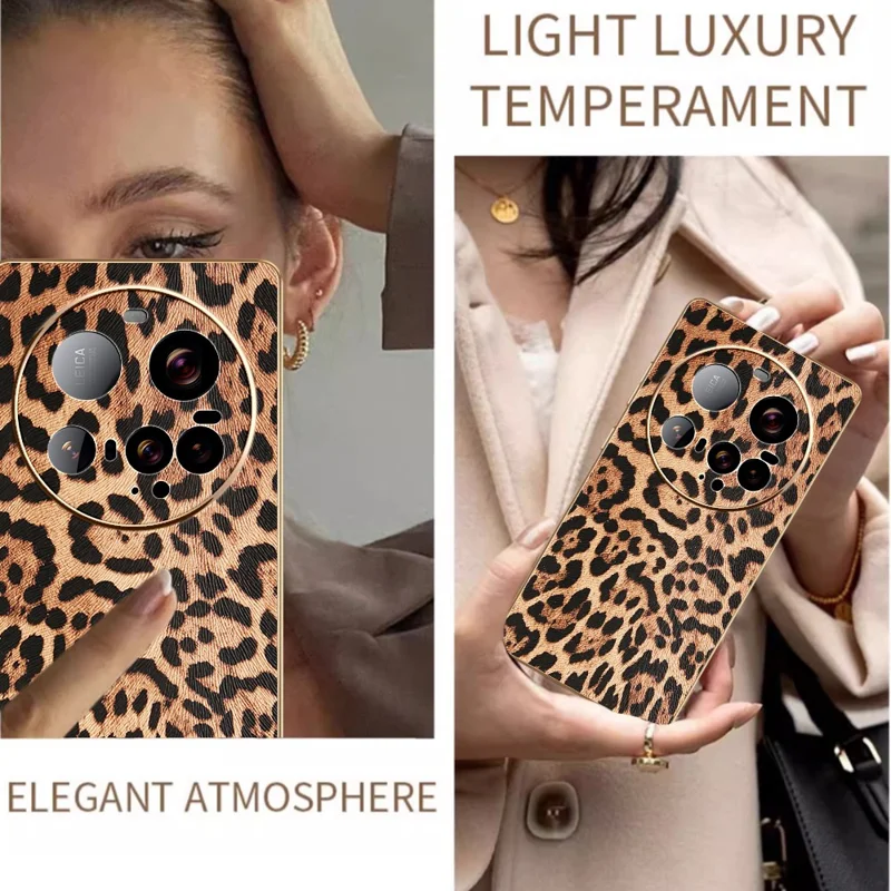 Cover per Xiaomi 15 Ultra con Stampa Leopardata in Pelle PU Rivestita con PC + TPU con Finitura Elettroplaccata