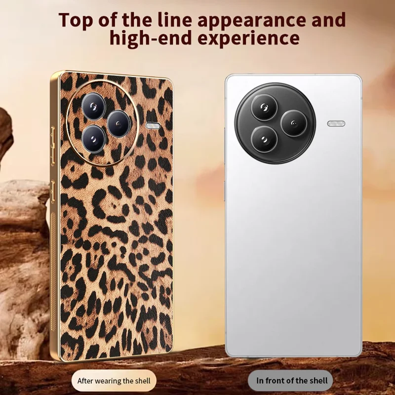 Cover per Xiaomi Civi 5 Pro 5G con Stampa Leopardata in Pelle PU Rivestita con PC + TPU Elettroplaccato