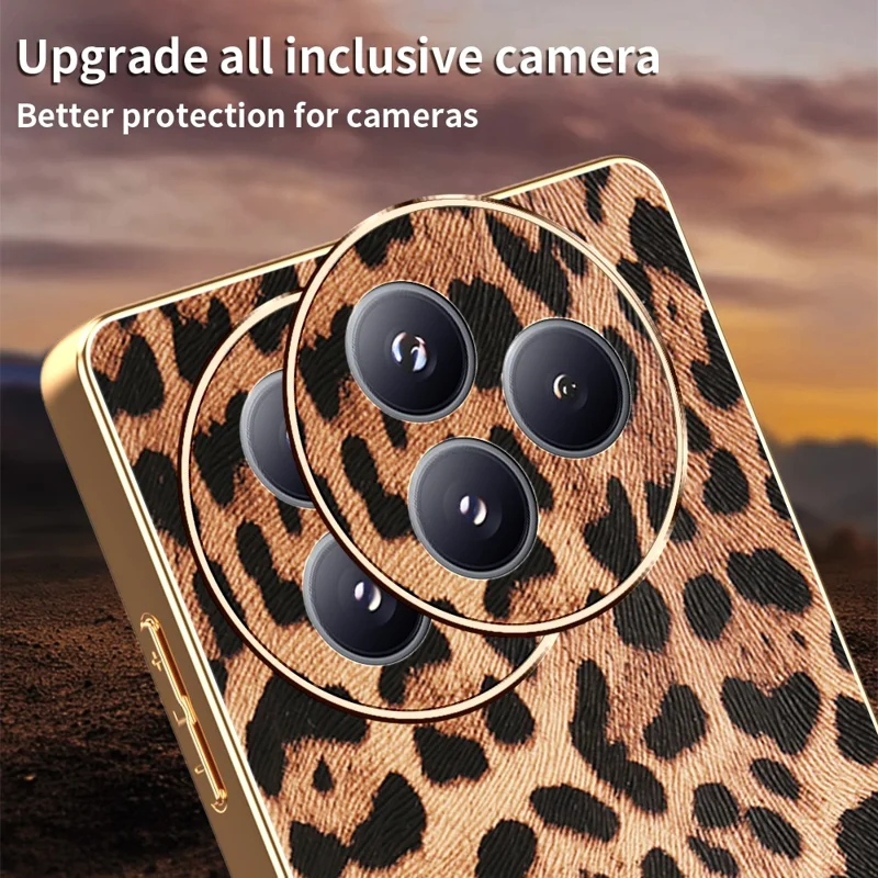 Cover per Xiaomi Civi 5 Pro 5G con Stampa Leopardata in Pelle PU Rivestita con PC + TPU Elettroplaccato