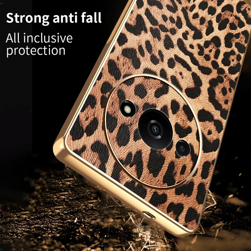 Handyhülle für Xiaomi Redmi A3 4G / A3x 4G / Poco C61 4G Leoparden-Muster PU-Leder beschichtete PC + TPU Elektrolack Schutzhülle