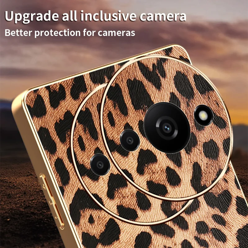 Handyhülle für Xiaomi Redmi A3 4G / A3x 4G / Poco C61 4G Leoparden-Muster PU-Leder beschichtete PC + TPU Elektrolack Schutzhülle