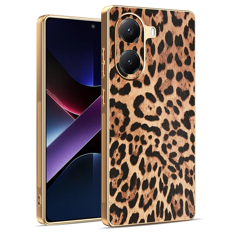 Cover per Xiaomi Poco X7 Pro 5G con Stampa Leopardata, Cover Telefonica in Pelle PU Rivestita con PC + TPU Elettroplacato