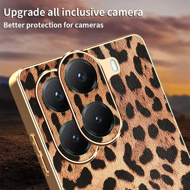 Cover per Xiaomi Poco X7 Pro 5G con Stampa Leopardata, Cover Telefonica in Pelle PU Rivestita con PC + TPU Elettroplacato