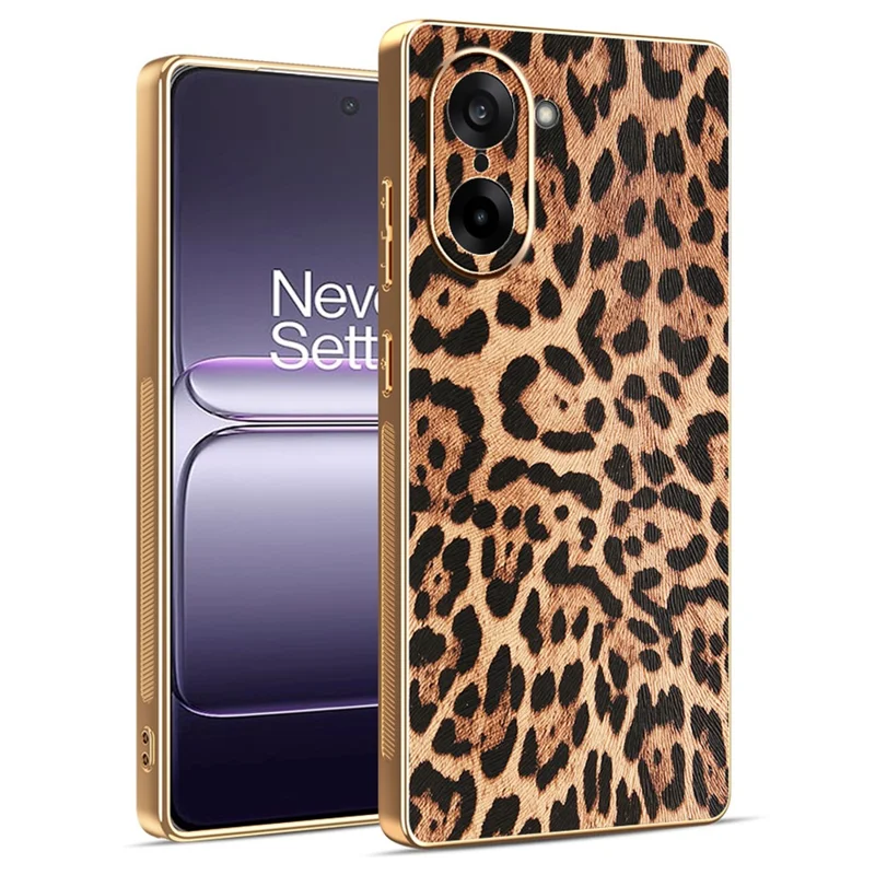 Étui OnePlus Ace 5 Racing 5G / Nord CE5 5G Motif Léopard en Cuir PU Revêtu PC + TPU Électroplacage Coque de Téléphone