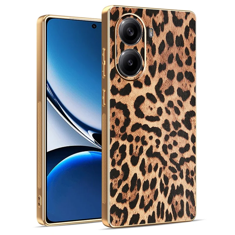 Für Xiaomi Redmi Turbo 4 5G Hülle Leoparden-Print PU-Leder beschichtetes PC + TPU Elektroplattiertes Handycover