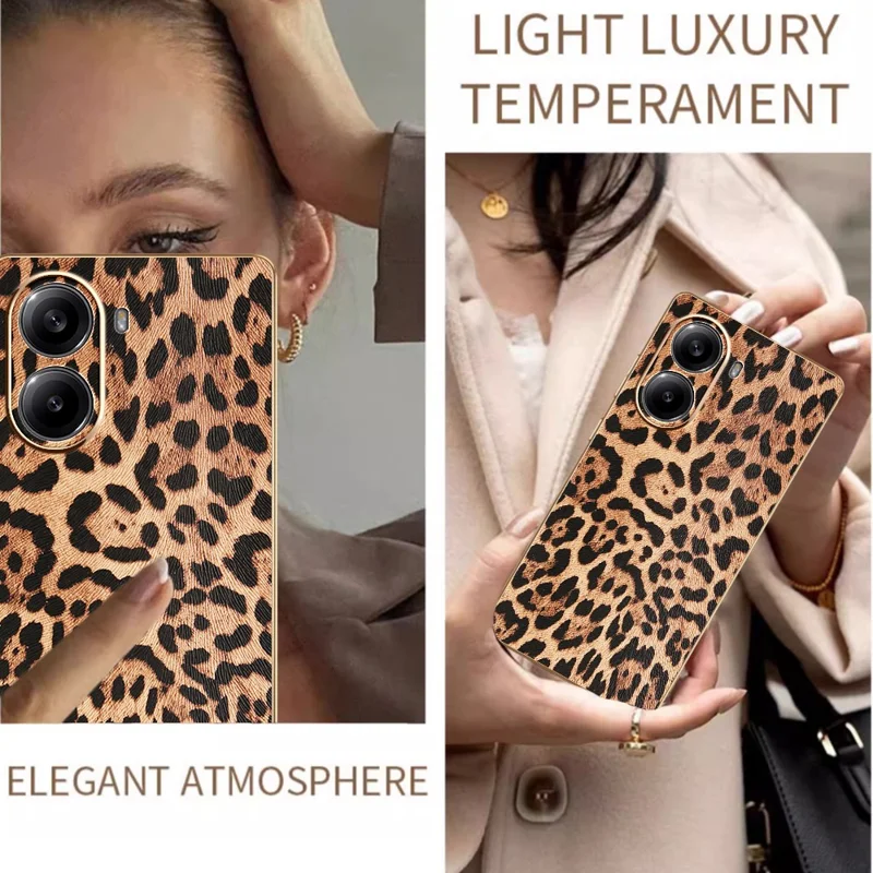 Für Xiaomi Redmi Turbo 4 5G Hülle Leoparden-Print PU-Leder beschichtetes PC + TPU Elektroplattiertes Handycover