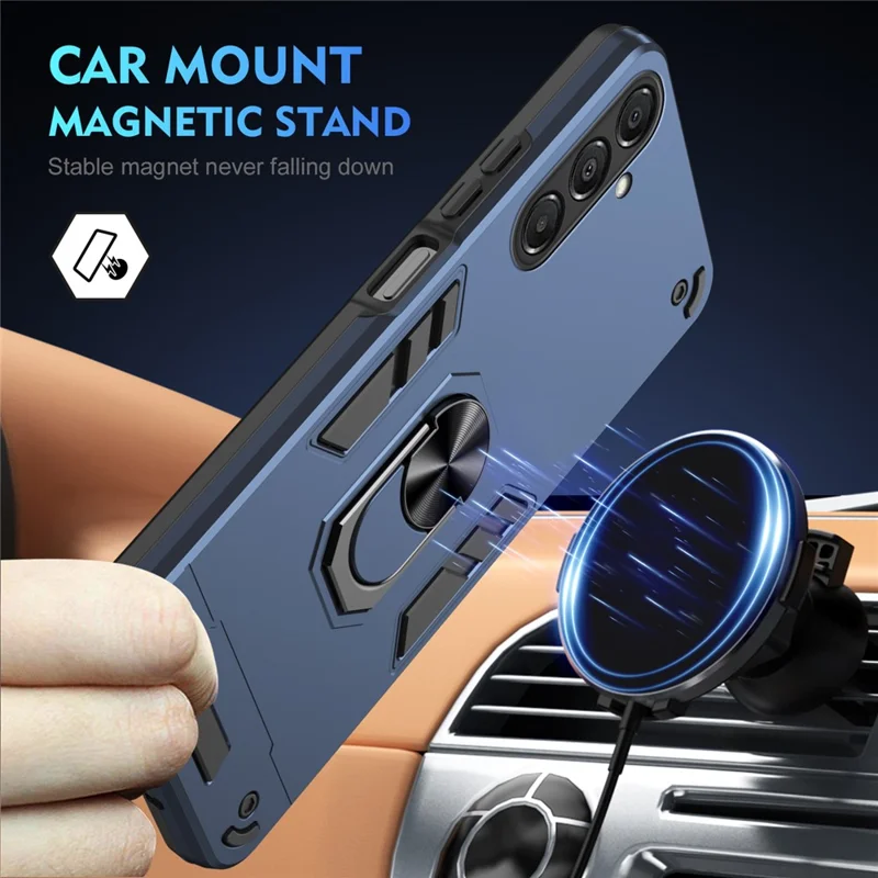 For Samsung Galaxy A17 5G Case PC + TPU Drop Defend Phone Cover with Ring Kickstand - Blue