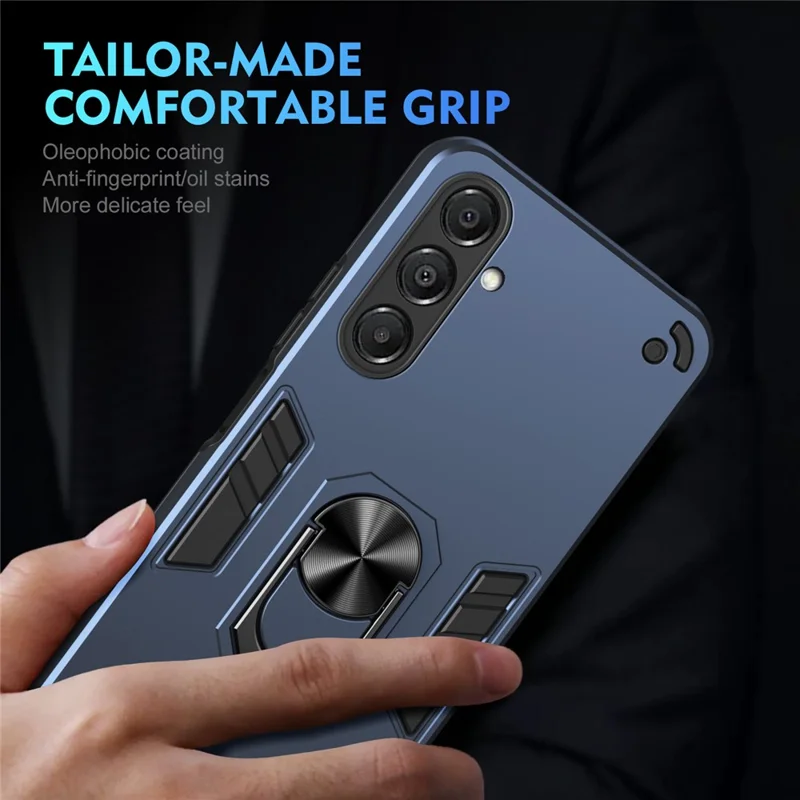 For Samsung Galaxy A17 5G Case PC + TPU Drop Defend Phone Cover with Ring Kickstand - Blue