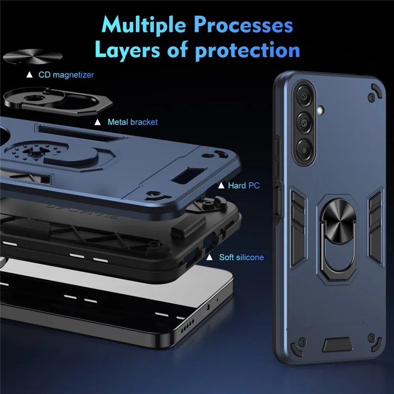 For Samsung Galaxy A17 5G Case PC + TPU Drop Defend Phone Cover with Ring Kickstand - Blue