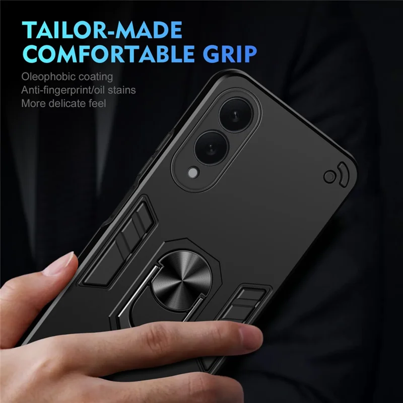 For Samsung Galaxy S25 Edge Case PC + TPU Drop Defend Phone Cover with Ring Kickstand - Black
