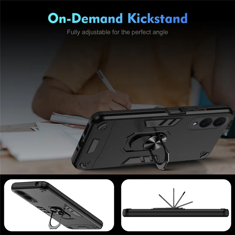 For Samsung Galaxy S25 Edge Case PC + TPU Drop Defend Phone Cover with Ring Kickstand - Black