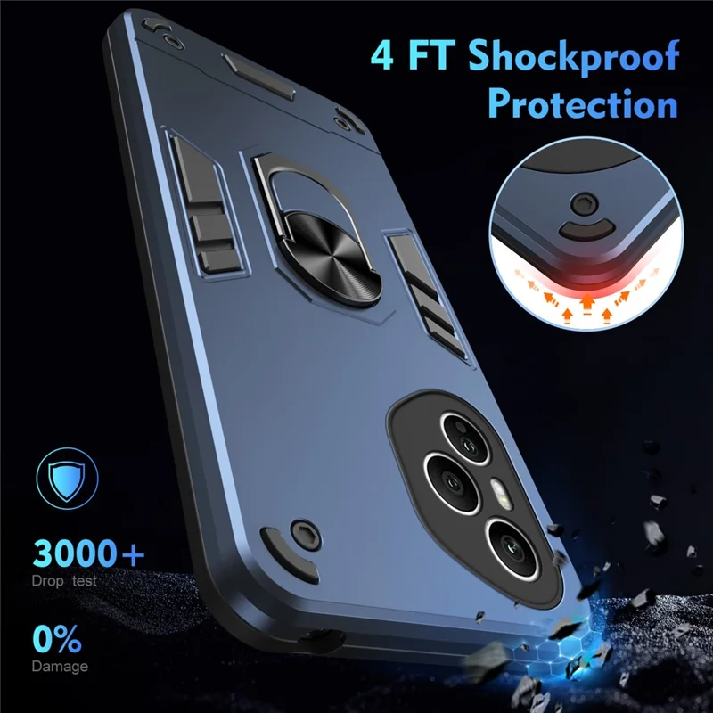 Cover per Honor 400 Pro 5G (Globale) in PC + TPU Antiurto con Anello Supporto - Blu