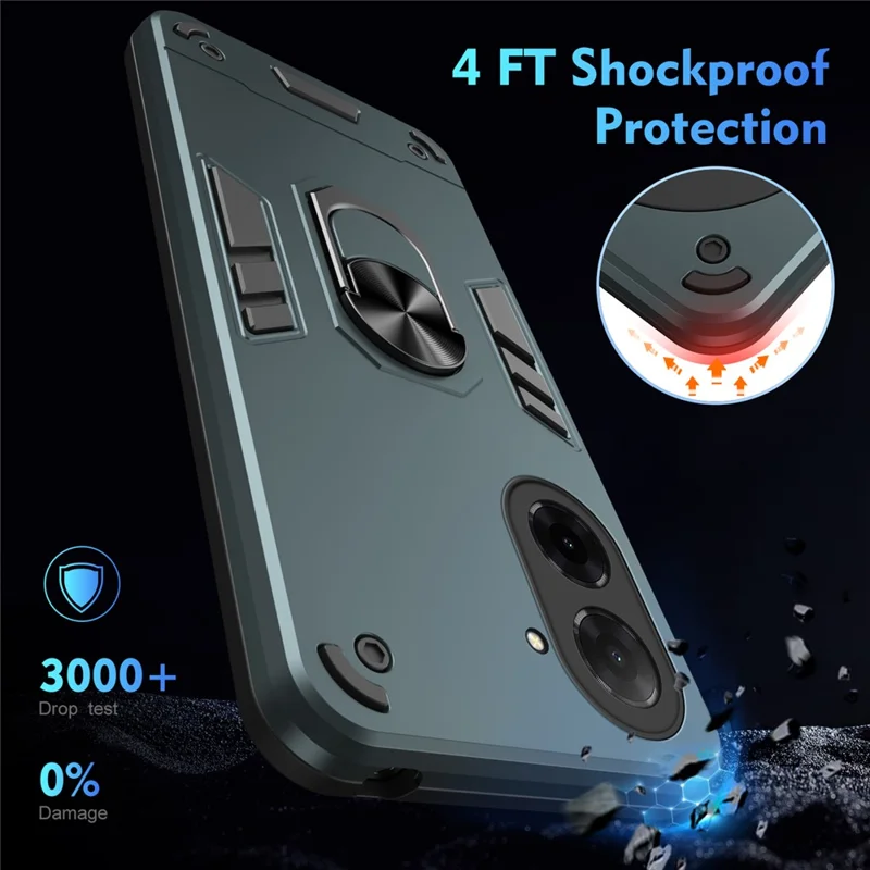 Cover per Xiaomi Redmi A5 4G (171.7mm) / Poco C71 4G - Custodia Protettiva PC + TPU Antiurto con Anello Supporto - Verde