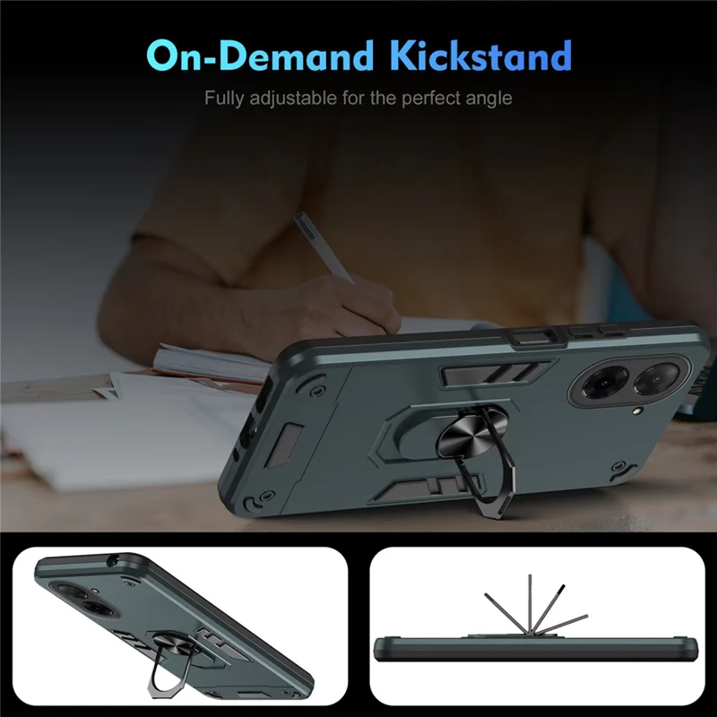 Cover per Xiaomi Redmi A5 4G (171.7mm) / Poco C71 4G - Custodia Protettiva PC + TPU Antiurto con Anello Supporto - Verde