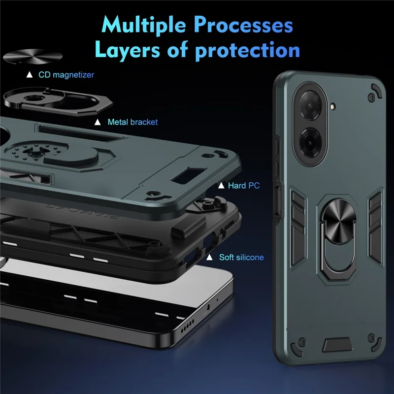 Cover per Xiaomi Redmi A5 4G (171.7mm) / Poco C71 4G - Custodia Protettiva PC + TPU Antiurto con Anello Supporto - Verde