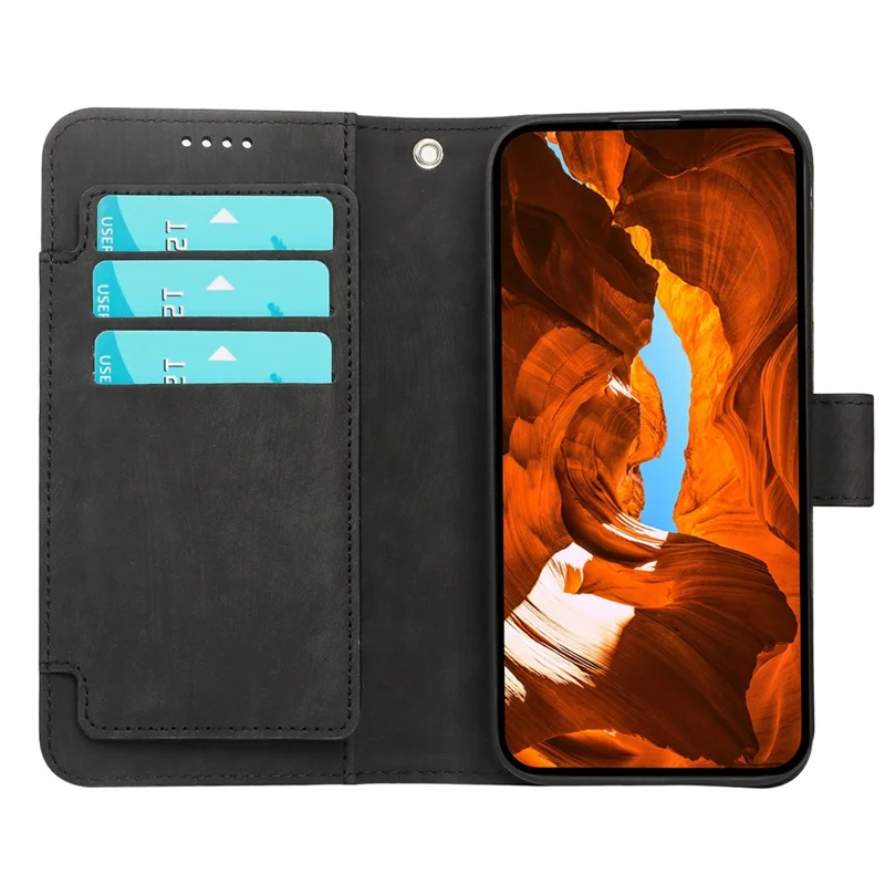 Чехол для Oppo Reno14 F 5G из искусственной кожи с узором в линию, кошелек с 9 отделениями для карт - Черный
