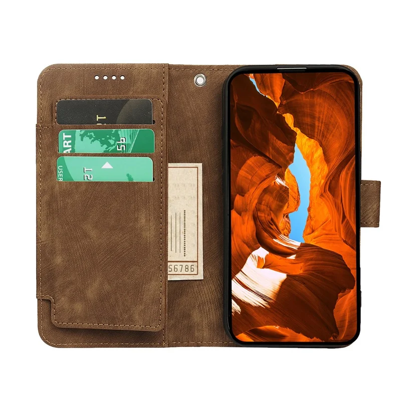 For Honor X6c 4G Leather Case Line Pattern Wallet Phone Cover with 9 Card Slots - Brown