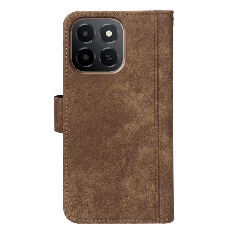 For Honor X6c 4G Leather Case Line Pattern Wallet Phone Cover with 9 Card Slots - Brown