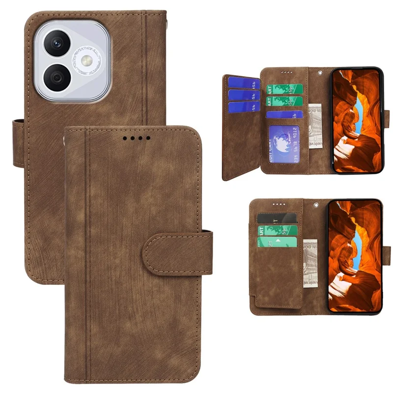 For Honor 400 Lite 5G Leather Case Line Pattern Wallet Phone Cover with 9 Card Slots - Brown