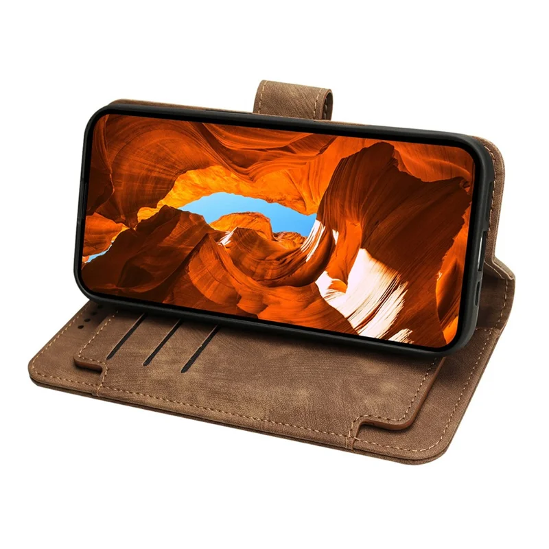 Funda de cuero para Honor Magic7 Lite 5G / X60 Pro 5G / X9c 5G Patrón de línea Billetera Funda para teléfono con 9 ranuras para tarjetas - Marrón