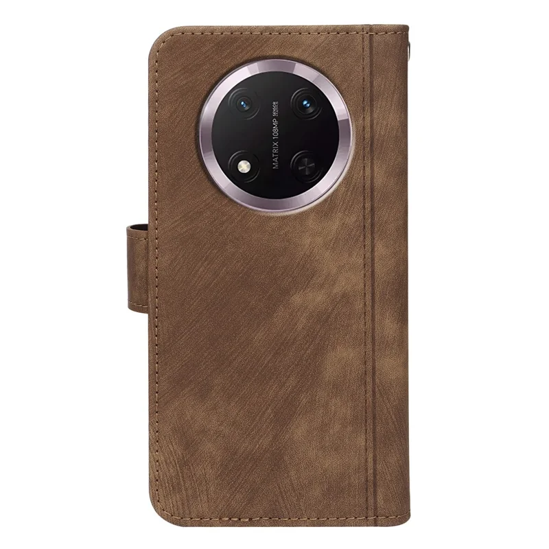 Funda de cuero para Honor Magic7 Lite 5G / X60 Pro 5G / X9c 5G Patrón de línea Billetera Funda para teléfono con 9 ranuras para tarjetas - Marrón