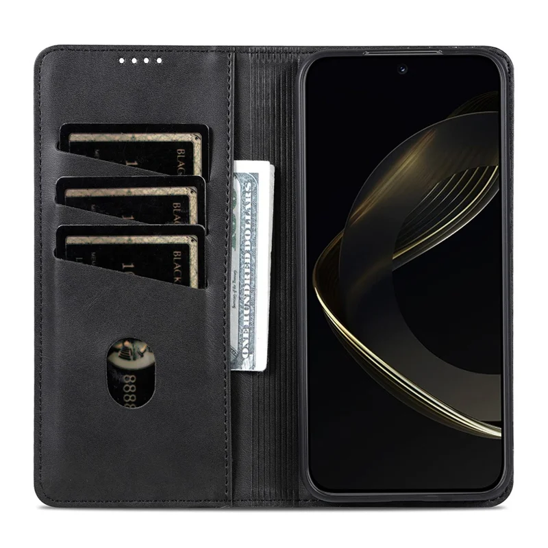 AZNS For Oppo Reno14 5G (Global) Case Cowhide Texture PU Leather Wallet Phone Cover - Black