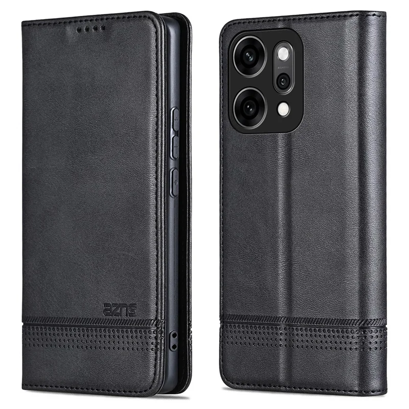 AZNS Per Oppo Reno14 Pro 5G (Globale) Cover in Pelle di Vacchetta Effetto Texture Portafoglio - Nero
