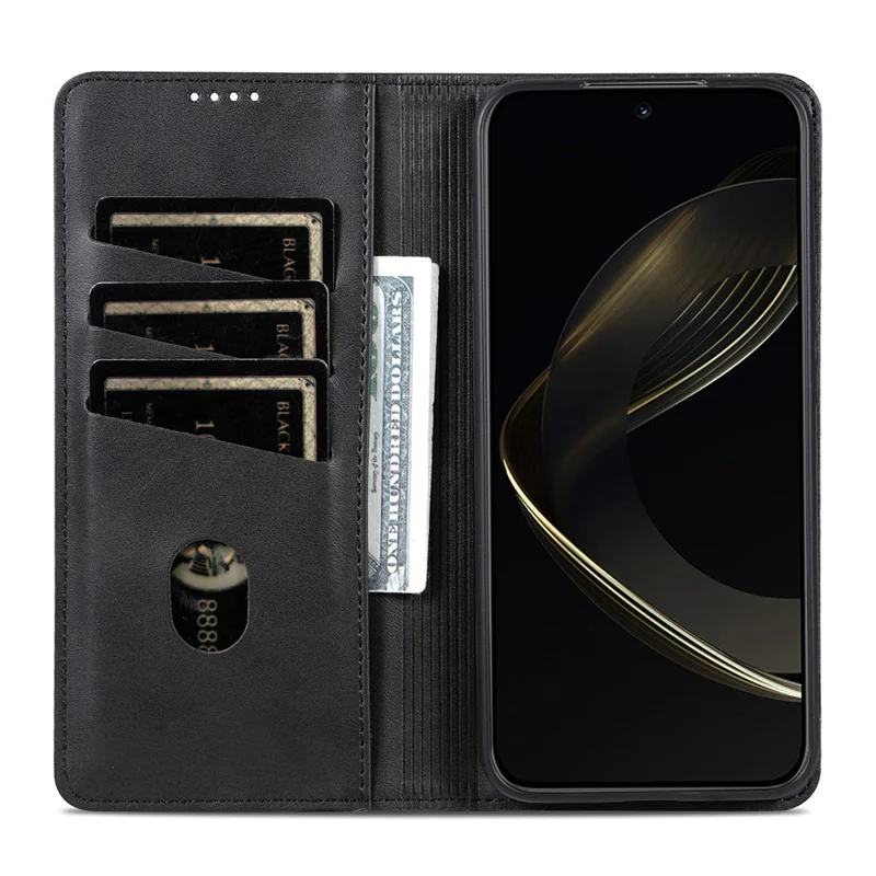 AZNS Per Oppo Reno14 Pro 5G (Globale) Cover in Pelle di Vacchetta Effetto Texture Portafoglio - Nero