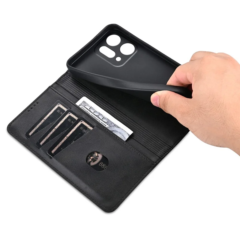 AZNS Per Oppo Reno14 Pro 5G (Globale) Cover in Pelle di Vacchetta Effetto Texture Portafoglio - Nero