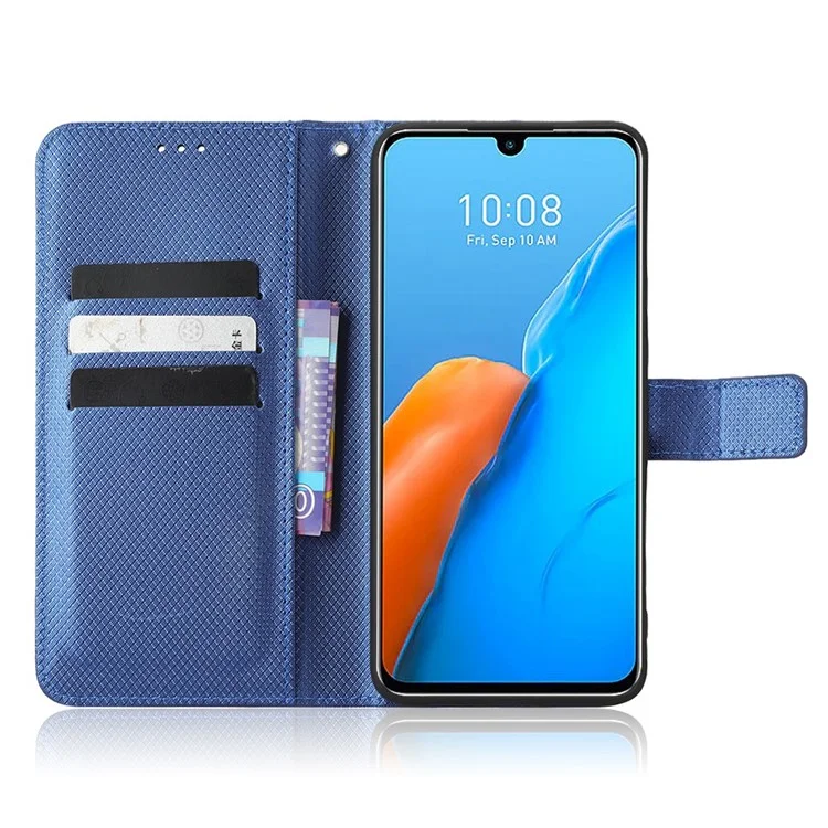 Para Infinix Note 12 Pro 4G X676B Fully Wrapped Diamond Texture PU Leather Stand Magnetic Clasp Case Wallet Phone Cover - Blue