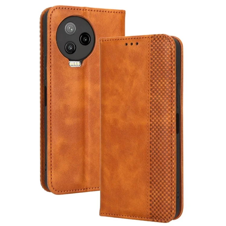 Para Infinix Note 12 Pro 4G X676b / Nota 12 (2023) 4G Textura Retro de la Billetera de Cuero Bien Protegida Estuche de Soporte de Cuero Impreso Cierre Automático de Teléfono Magnético - Marrón