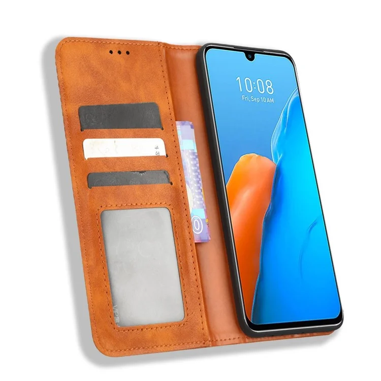Para Infinix Note 12 Pro 4G X676b / Nota 12 (2023) 4G Textura Retro de la Billetera de Cuero Bien Protegida Estuche de Soporte de Cuero Impreso Cierre Automático de Teléfono Magnético - Marrón