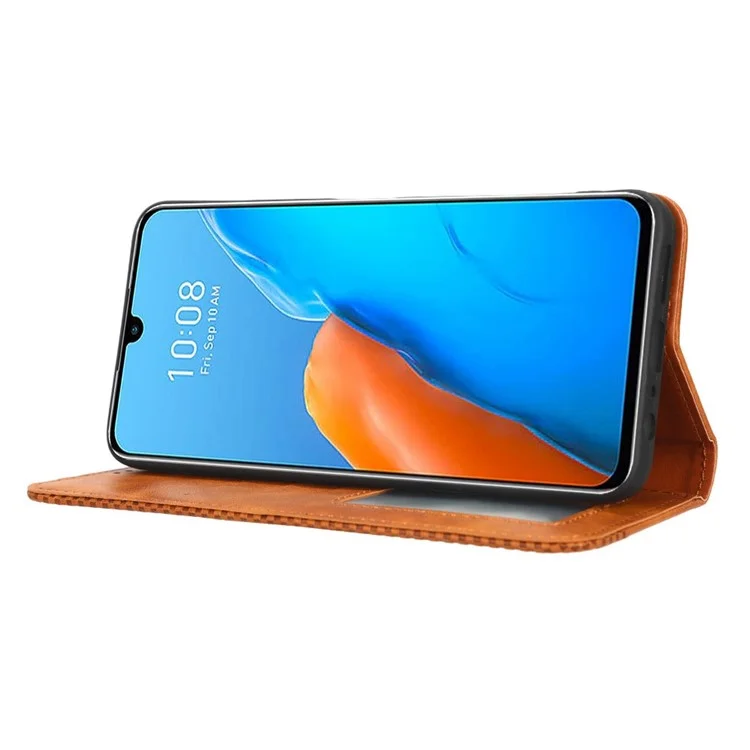 Para Infinix Note 12 Pro 4G X676b / Nota 12 (2023) 4G Textura Retro de la Billetera de Cuero Bien Protegida Estuche de Soporte de Cuero Impreso Cierre Automático de Teléfono Magnético - Marrón