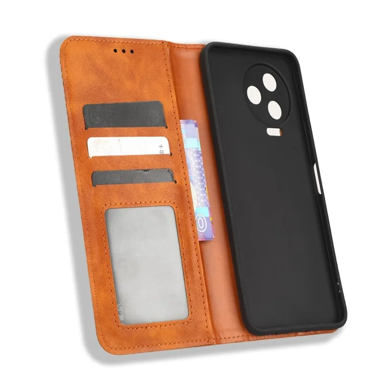 Para Infinix Note 12 Pro 4G X676b / Nota 12 (2023) 4G Textura Retro de la Billetera de Cuero Bien Protegida Estuche de Soporte de Cuero Impreso Cierre Automático de Teléfono Magnético - Marrón