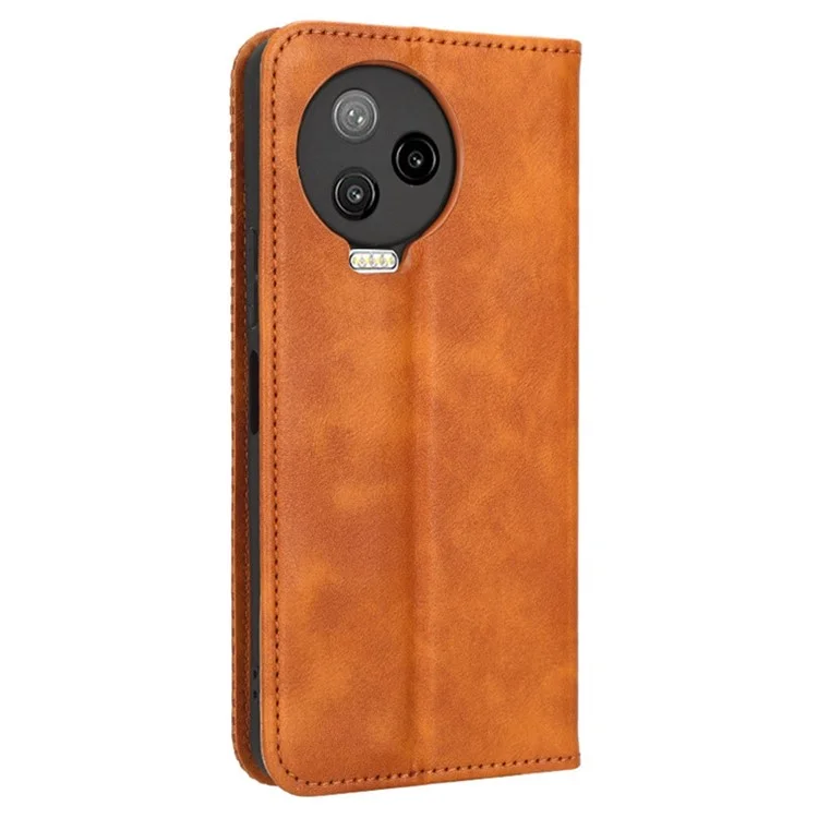 Para Infinix Note 12 Pro 4G X676b / Nota 12 (2023) 4G Textura Retro de la Billetera de Cuero Bien Protegida Estuche de Soporte de Cuero Impreso Cierre Automático de Teléfono Magnético - Marrón