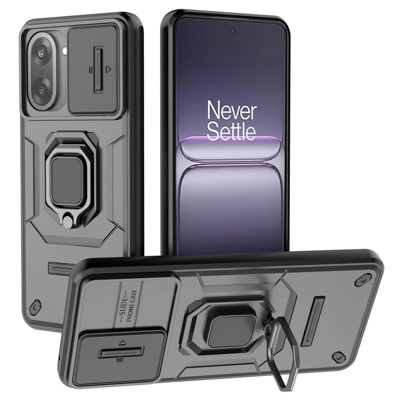 For OnePlus Nord CE5 5G / Ace 5 Racing 5G Case PC + TPU Kickstand Phone Protector with Lens Cover - Black