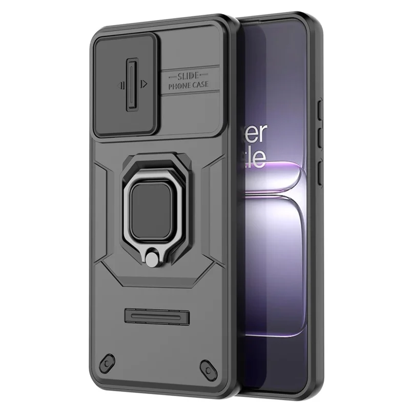 For OnePlus Nord CE5 5G / Ace 5 Racing 5G Case PC + TPU Kickstand Phone Protector with Lens Cover - Black