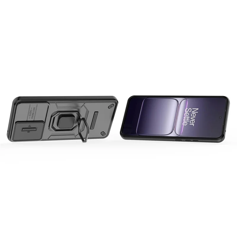 For OnePlus Nord CE5 5G / Ace 5 Racing 5G Case PC + TPU Kickstand Phone Protector with Lens Cover - Black