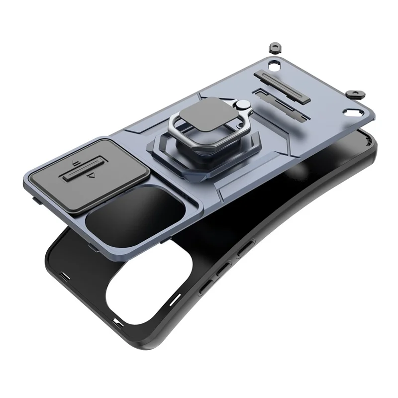 For OnePlus Nord CE5 5G / Ace 5 Racing 5G Case PC + TPU Kickstand Phone Protector with Lens Cover - Black
