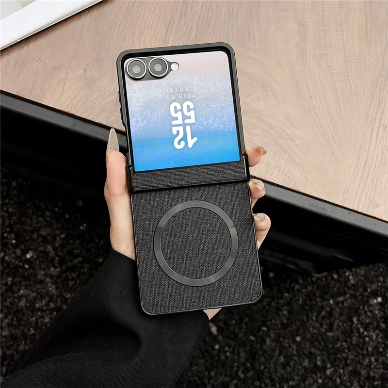 Pour Samsung Galaxy Z Flip7 5G Étui Magnétique en Cuir + PC Coque de Téléphone avec Film de Protection d'Écran Arrière et Charnière - Noir