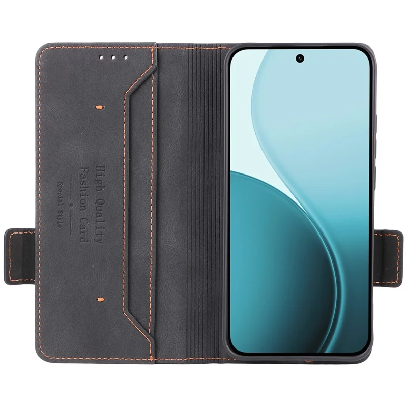 Para Oppo Reno14 5G (Global) Capa Carteira de Couro com Flip e Decoração em Hardware - Preto