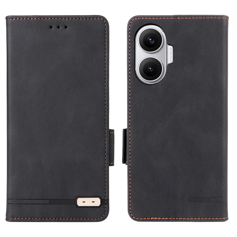 For Xiaomi Poco F7 5G / Redmi Turbo 4 Pro 5G Case Leather Wallet Flip Phone Cover with Hardware Decor - Black