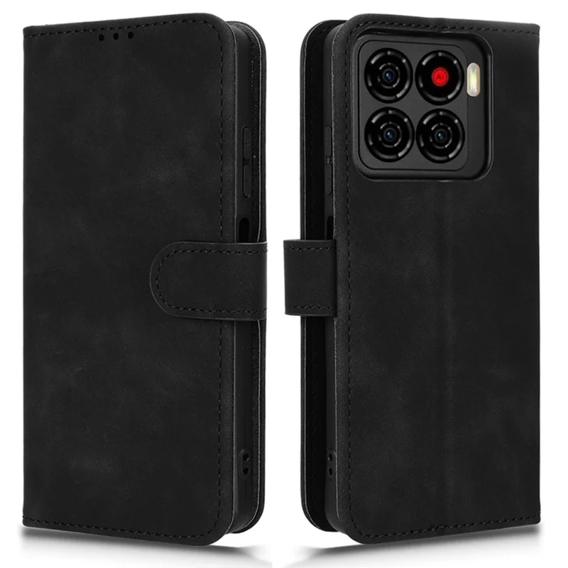 Pour ZTE Blade A56 Étui en Cuir Effet Peau Antichoc Portefeuille Housse de Téléphone Rabattable - Noir