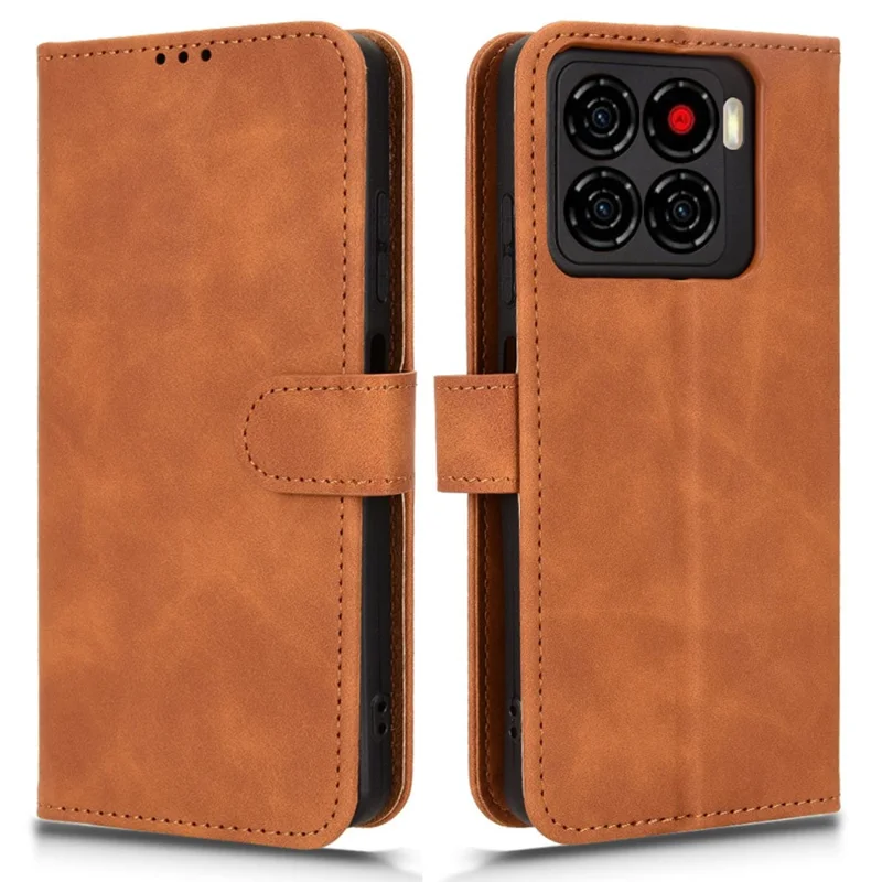 For ZTE Blade A56 Leather Case Skin Feel Anti Drop Wallet Flip Phone Cover - Brown