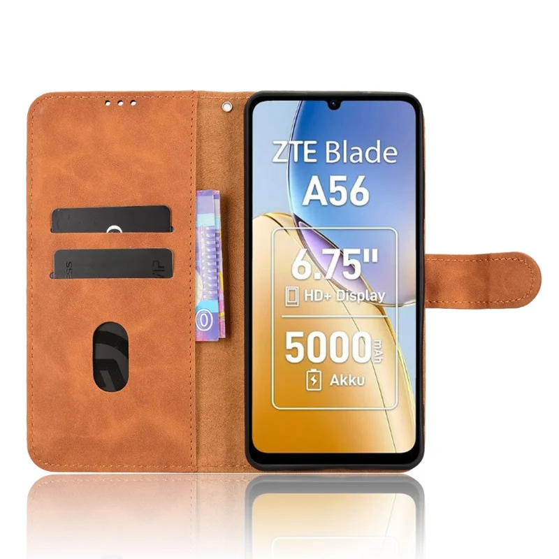For ZTE Blade A56 Leather Case Skin Feel Anti Drop Wallet Flip Phone Cover - Brown